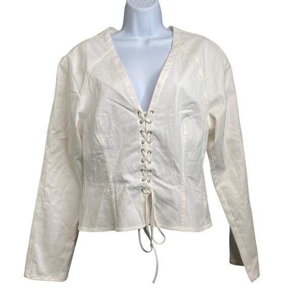 Zara White Criss Cross Lace Up Blouse Size L Y2K Dollette Coquette Twee Pretty - Picture 1 of 16